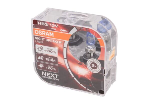 Комплект галогенних ламп Osram Night Breaker Laser 9005NL Duobox +150% (HB3), OSR9005 NL-HCB